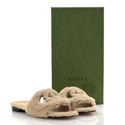Gucci Shearling Interlocking G Cut Out Slide Sandals 36.5 Butterscotch 10 of 10