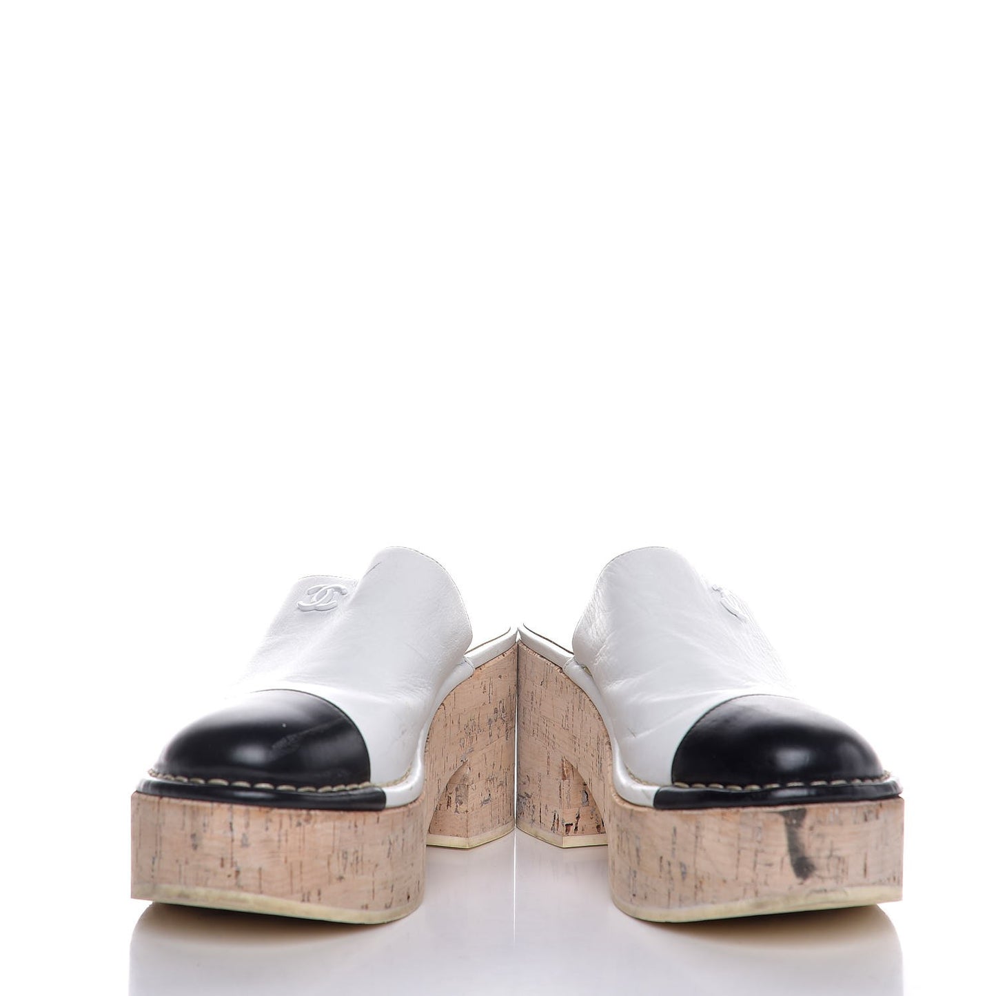 Calfskin Cork Cap Toe CC Clogs 36 Beige Black