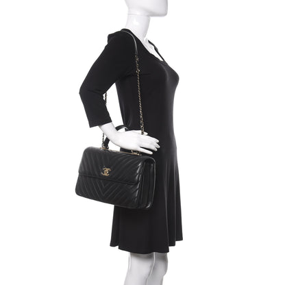 Chanel Lambskin Chevron Quilted Medium Trendy CC Dual Handle Flap Bag Black 2 of 10