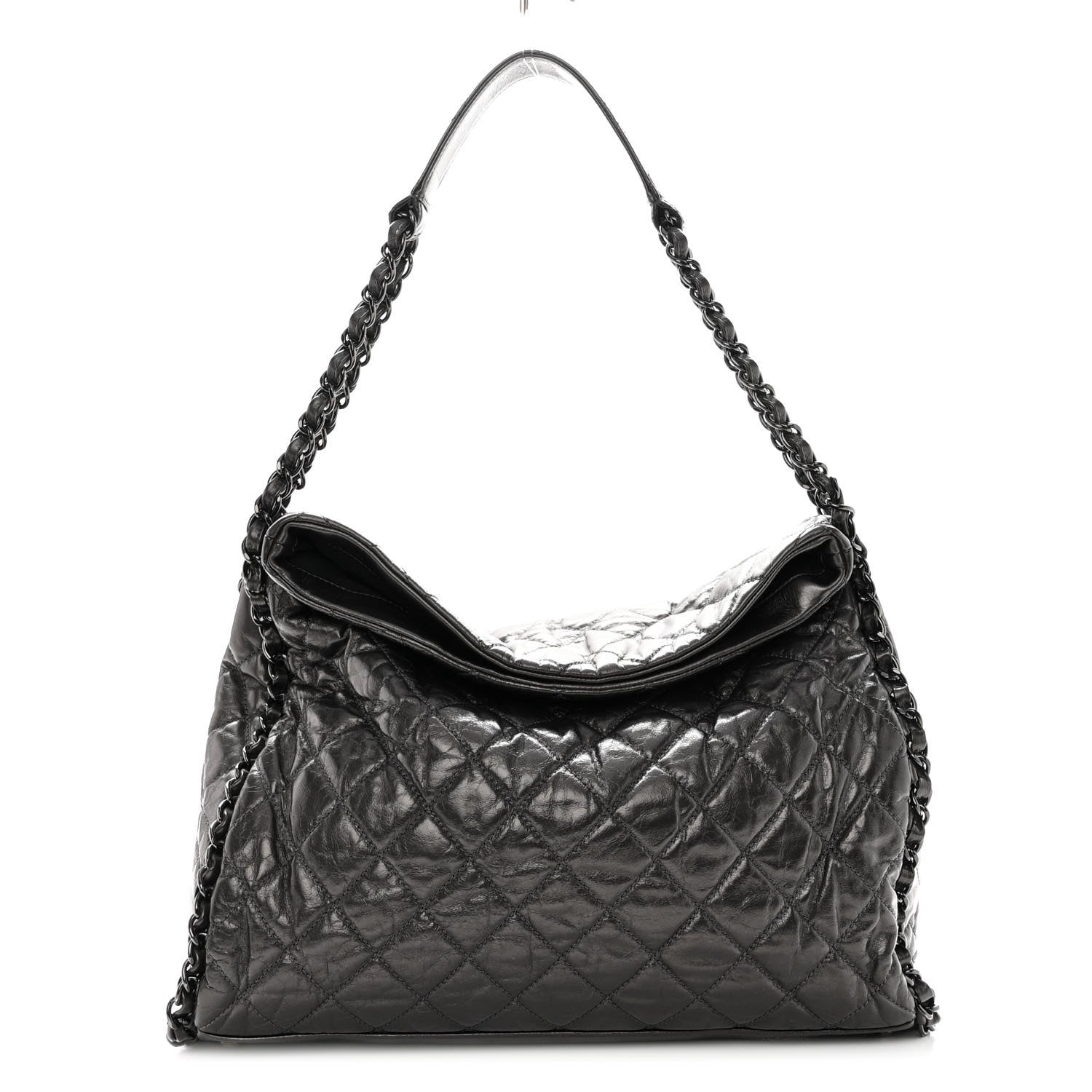 Chanel Metallic Calfskin Quilted Large Chain Me Hobo Dark Grey 1 of 10