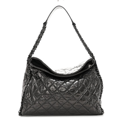 Chanel Metallic Calfskin Quilted Large Chain Me Hobo Dark Grey 1 of 10