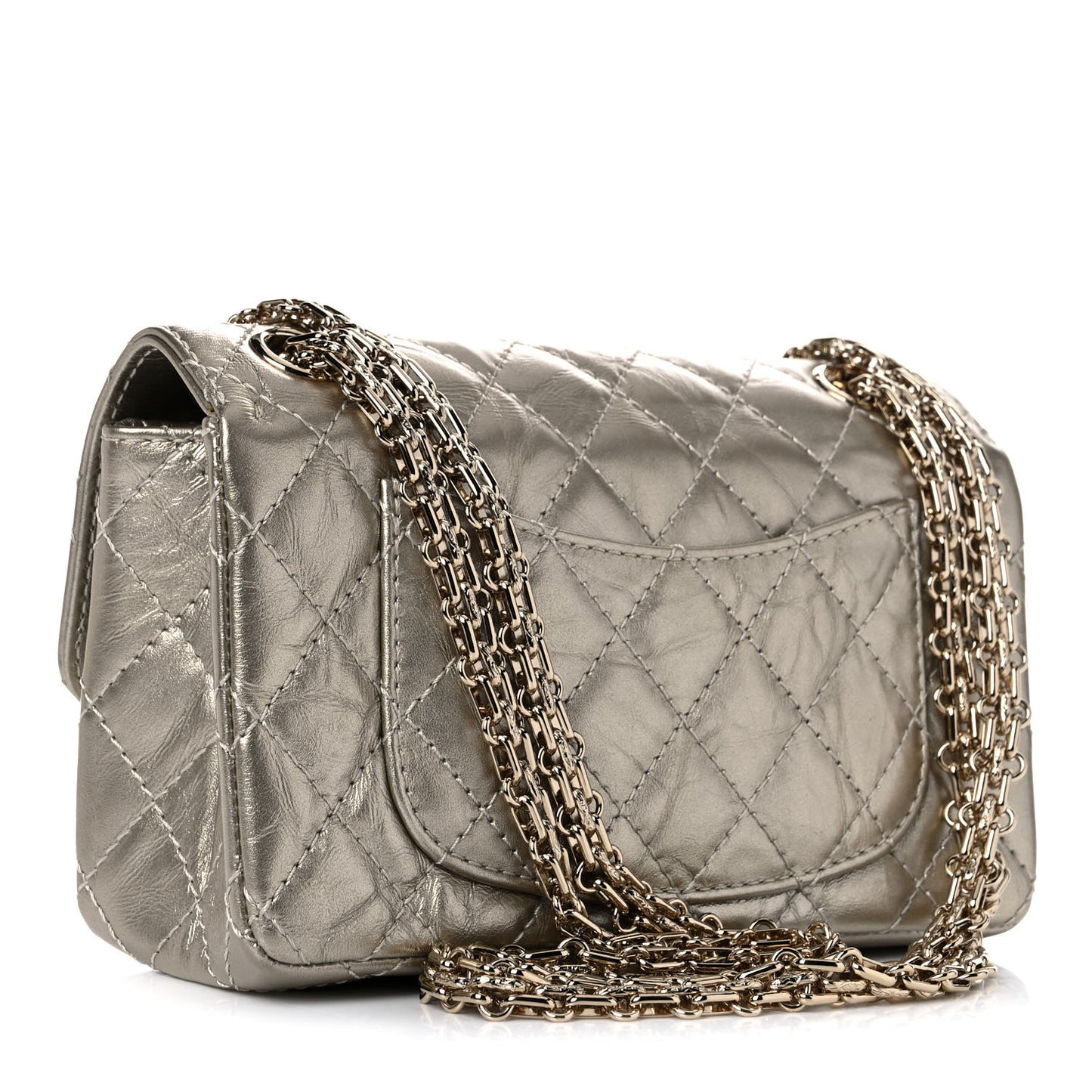Metallic Aged Calfskin Quilted 2.55 Reissue Mini Flap Light Gold
