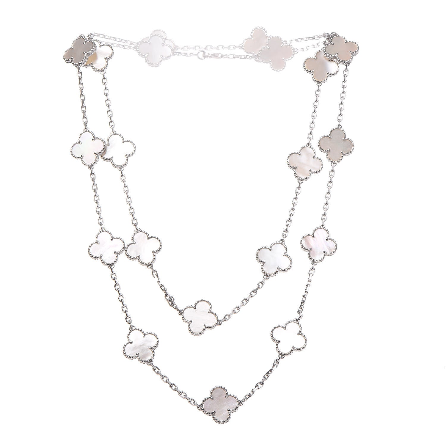 Van Cleef & Arpels 18K White Gold Mother of Pearl 20 Motifs Vintage Alhambra Necklace 3 of 8