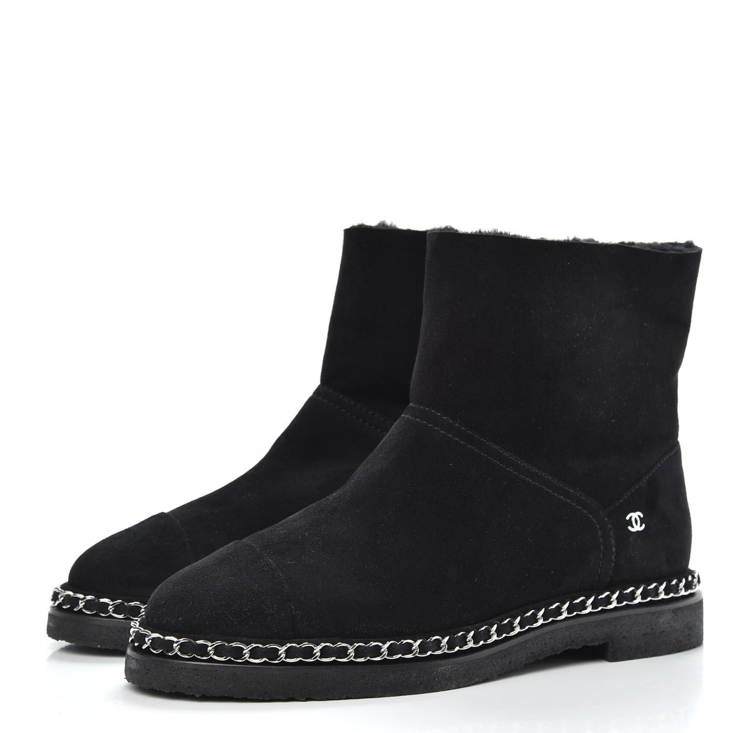 Kid Suede Shearling Womens Cap Toe Chain Short Boots 39 Black