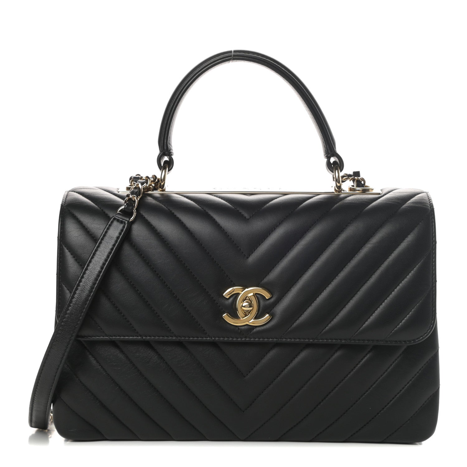 Chanel Lambskin Chevron Quilted Medium Trendy CC Dual Handle Flap Bag Black 1 of 14