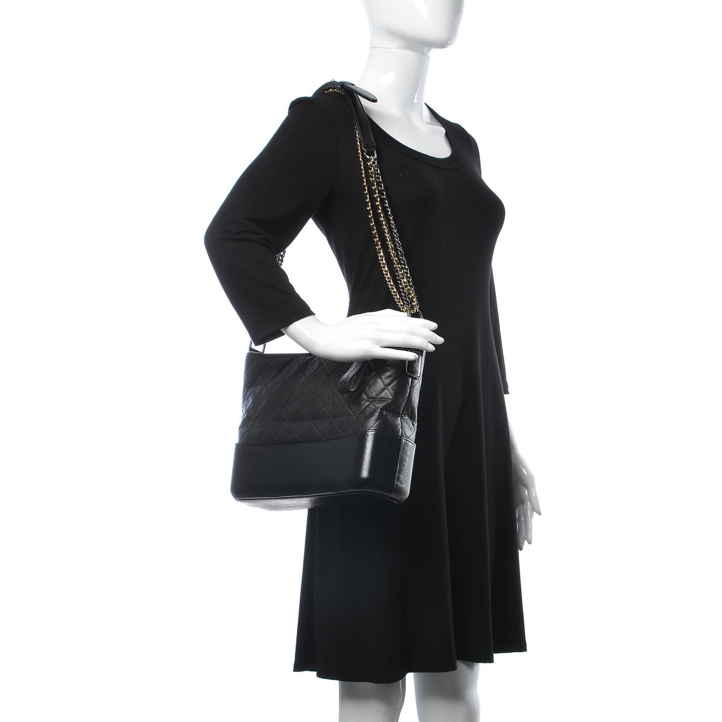 Aged Calfskin Quilted Medium Gabrielle Hobo Black