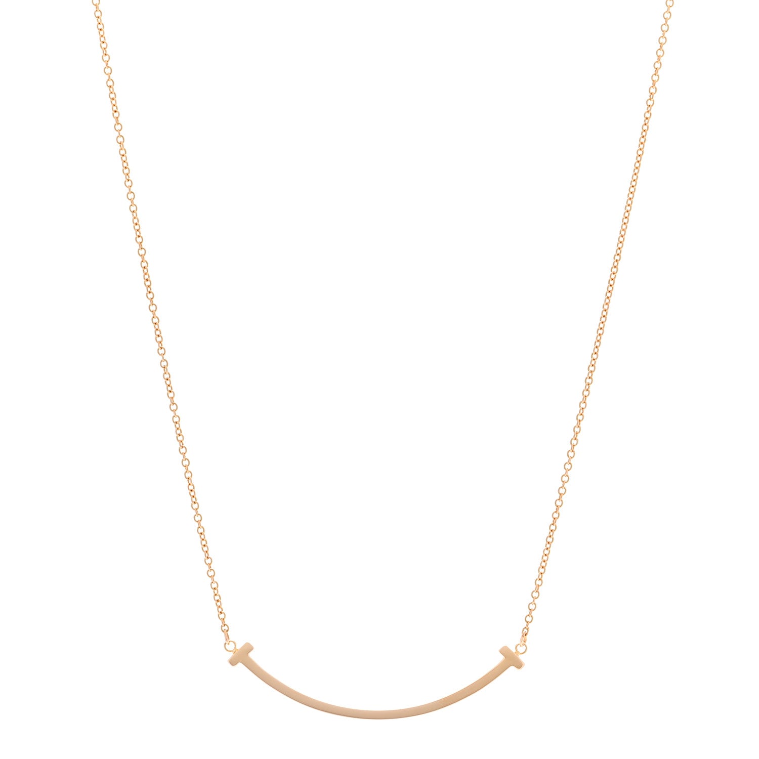 Tiffany 18K Rose Gold Small T Smile Pendant Necklace 1 of 6