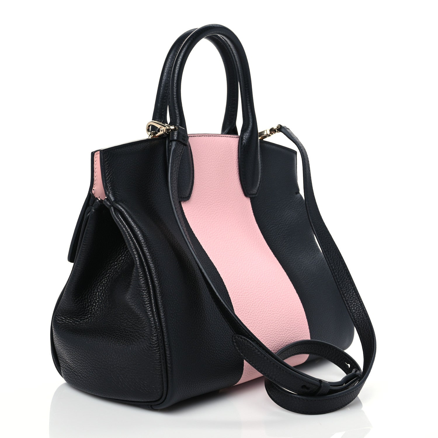 Salvatore Ferragamo Calfskin Studio Top Handle Bag Black Pink 3 of 8