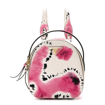 Prada City Calfskin Tie Dye Print Mini Odette Backpack White Pink Black 1 of 10