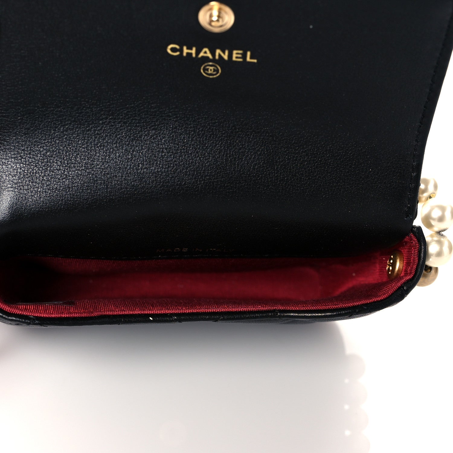 Chanel Calfskin Quilted About Pearls Card Holder Flap With Chain Black 5 of 12