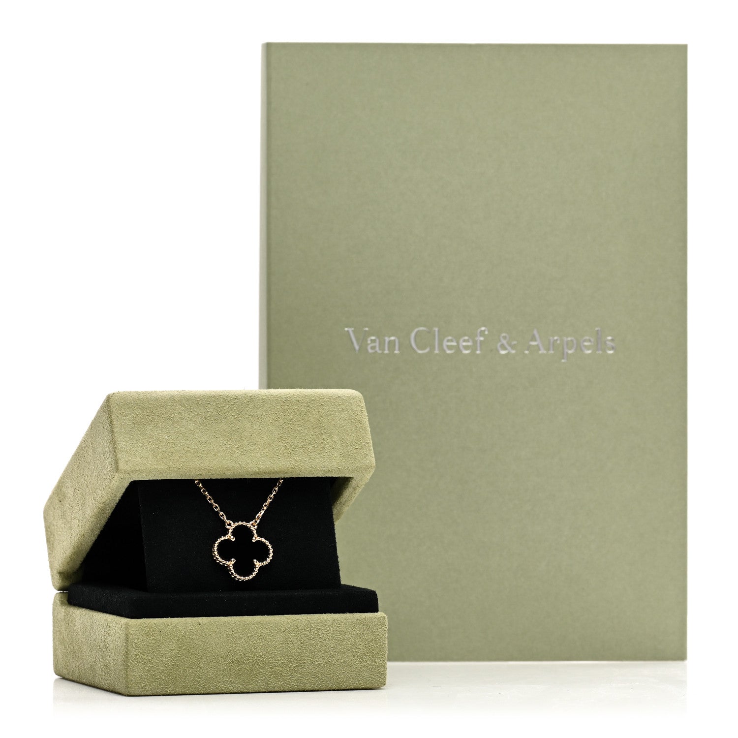 Van Cleef & Arpels 18K Yellow Gold Black Onyx Vintage Alhambra Pendant Necklace 5 of 5