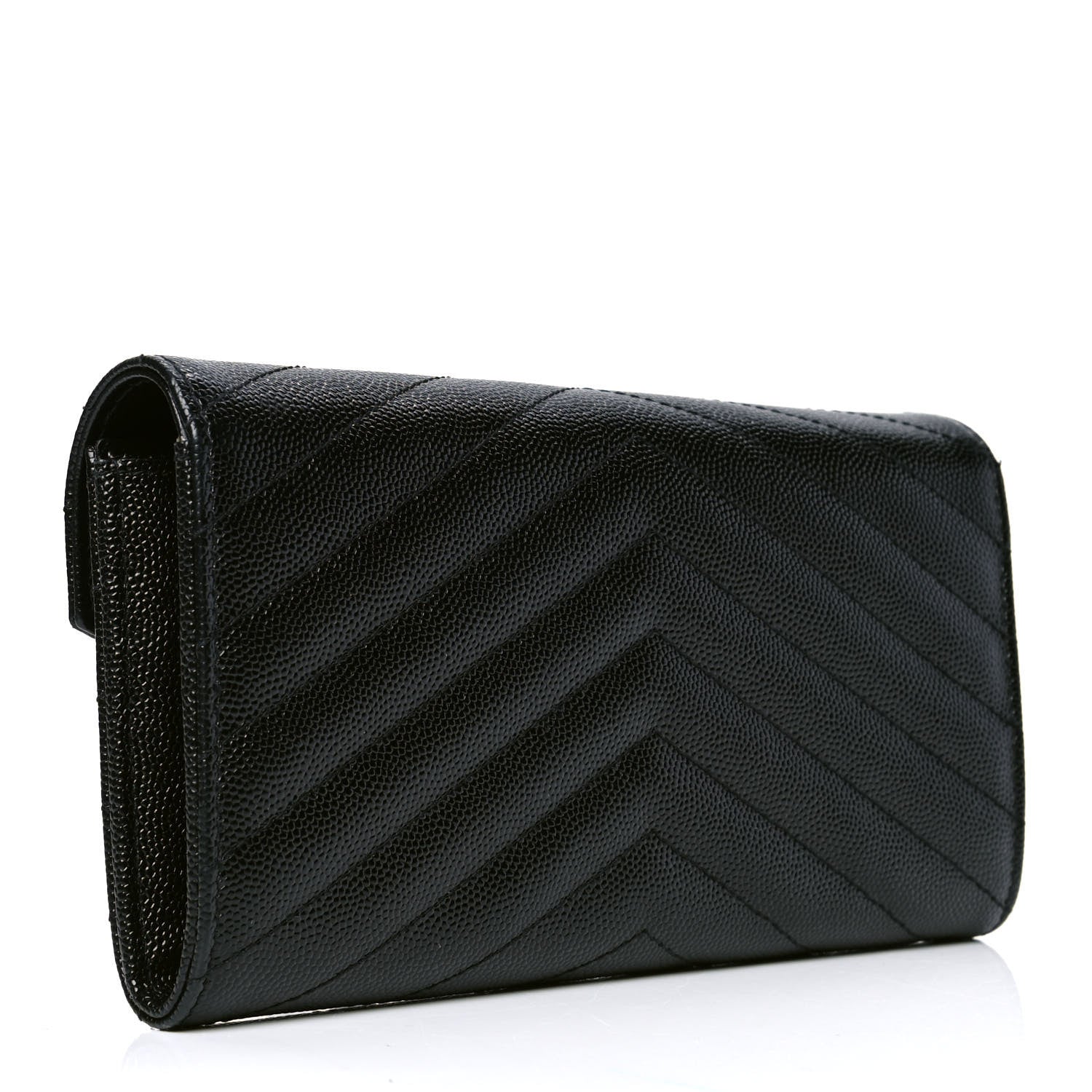 Saint Laurent Grain De Poudre Matelasse Chevron Monogram Flap Wallet Black 2 of 4