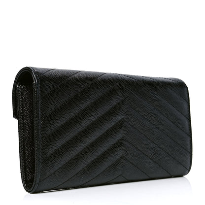 Saint Laurent Grain De Poudre Matelasse Chevron Monogram Flap Wallet Black 2 of 4