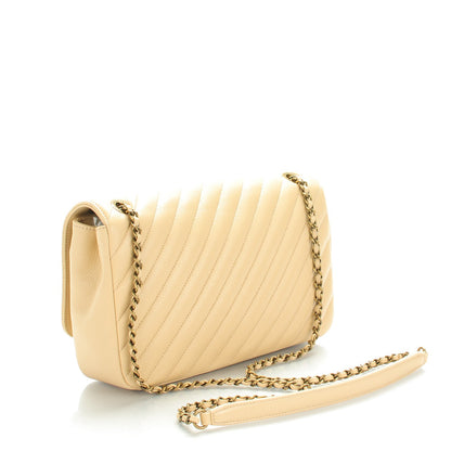 Chanel Shiny Goatskin Diagonal Quilted Medium Flap Beige 3 of 8