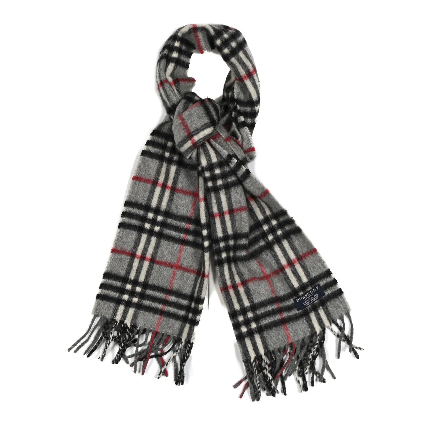 Burberry Cashmere Nova Check Fringe Scarf Dark Grey 1850269