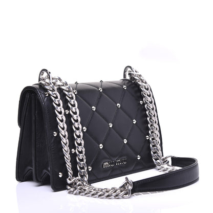 Miu Miu Pattina Nappa Crystal Studded Borchie Flap Bag Black 3 of 14
