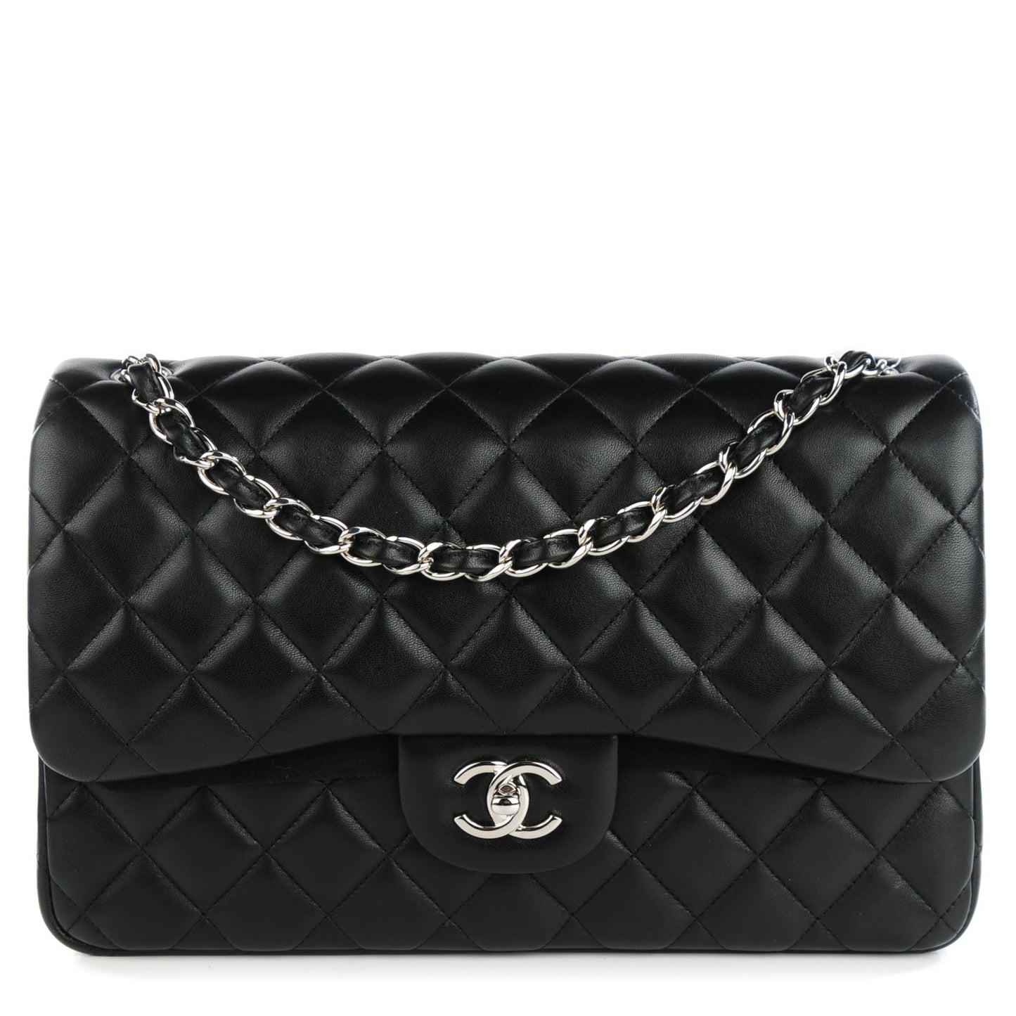 Lambskin Quilted Jumbo Double Flap Black