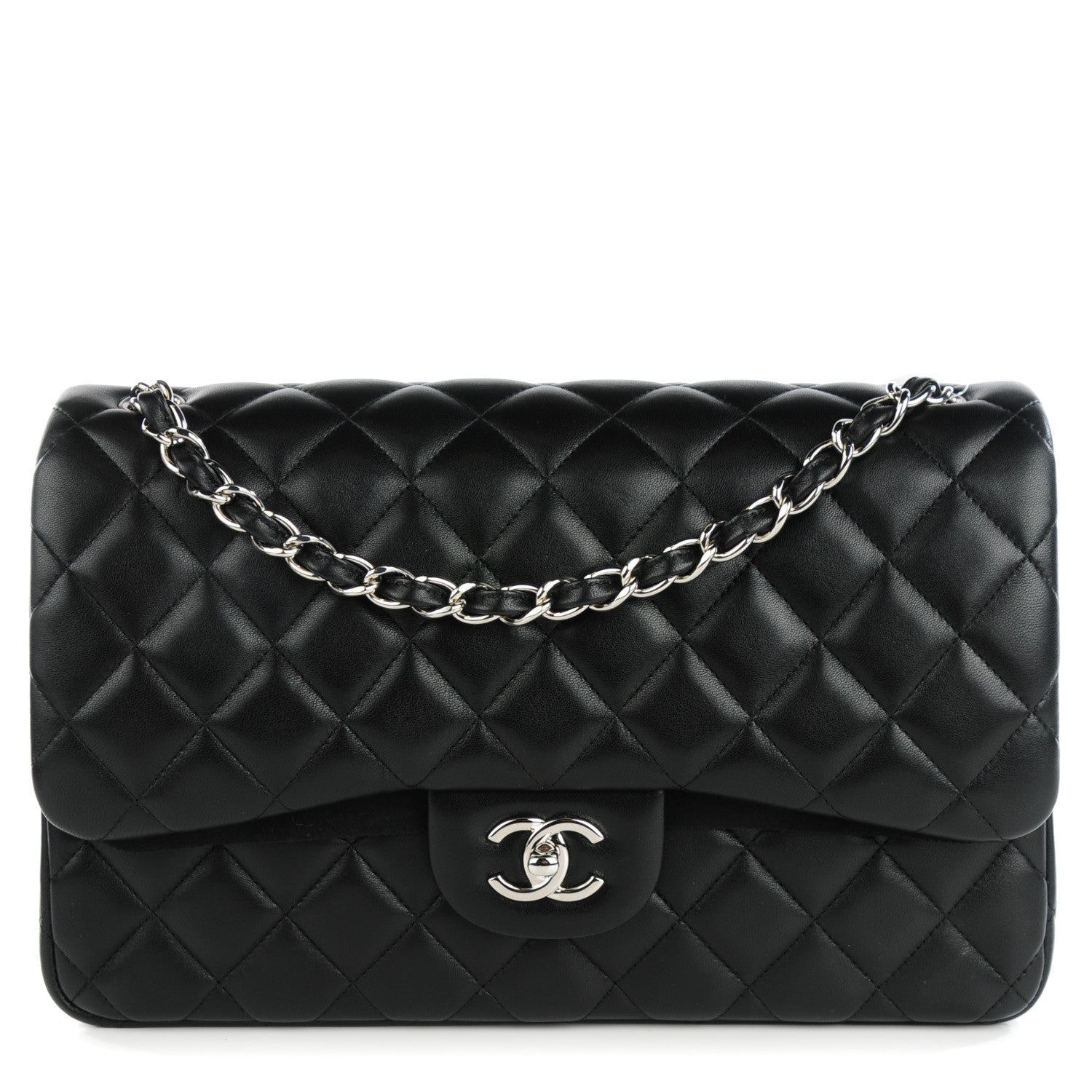 Chanel Lambskin Quilted Jumbo Double Flap Black 1 of 9