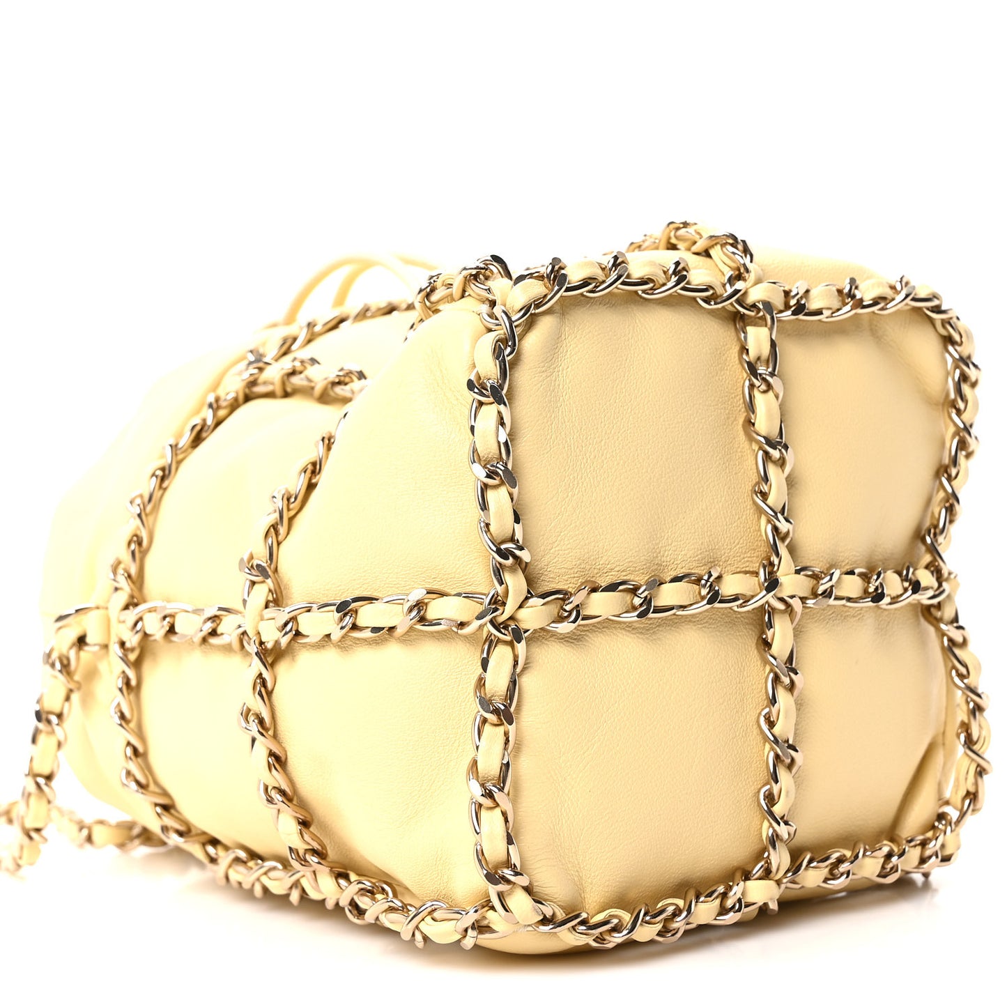 Lambskin Bucket Chain Drawstring Bag Yellow
