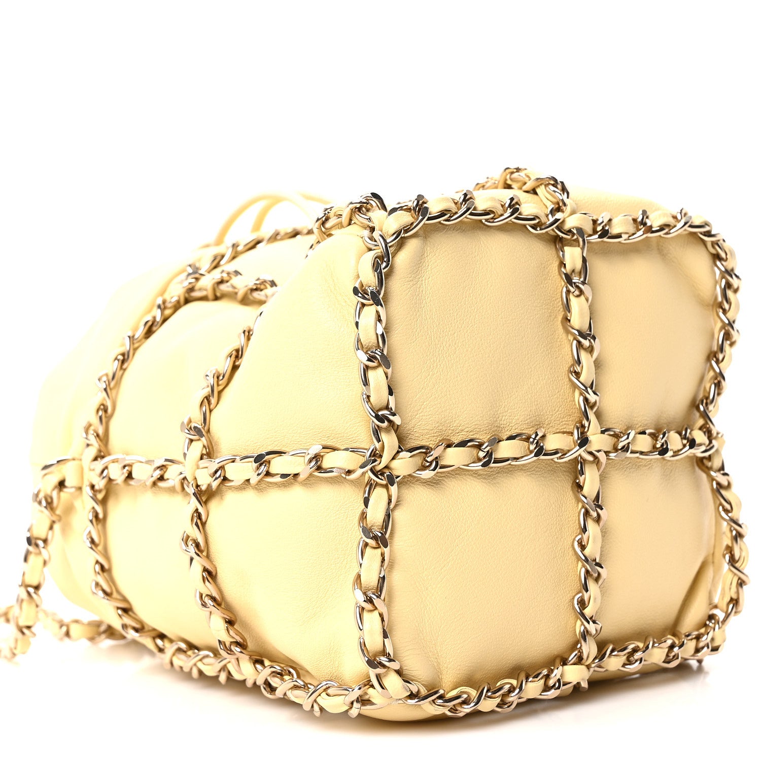 Chanel Lambskin Bucket Chain Drawstring Bag Yellow 9 of 10