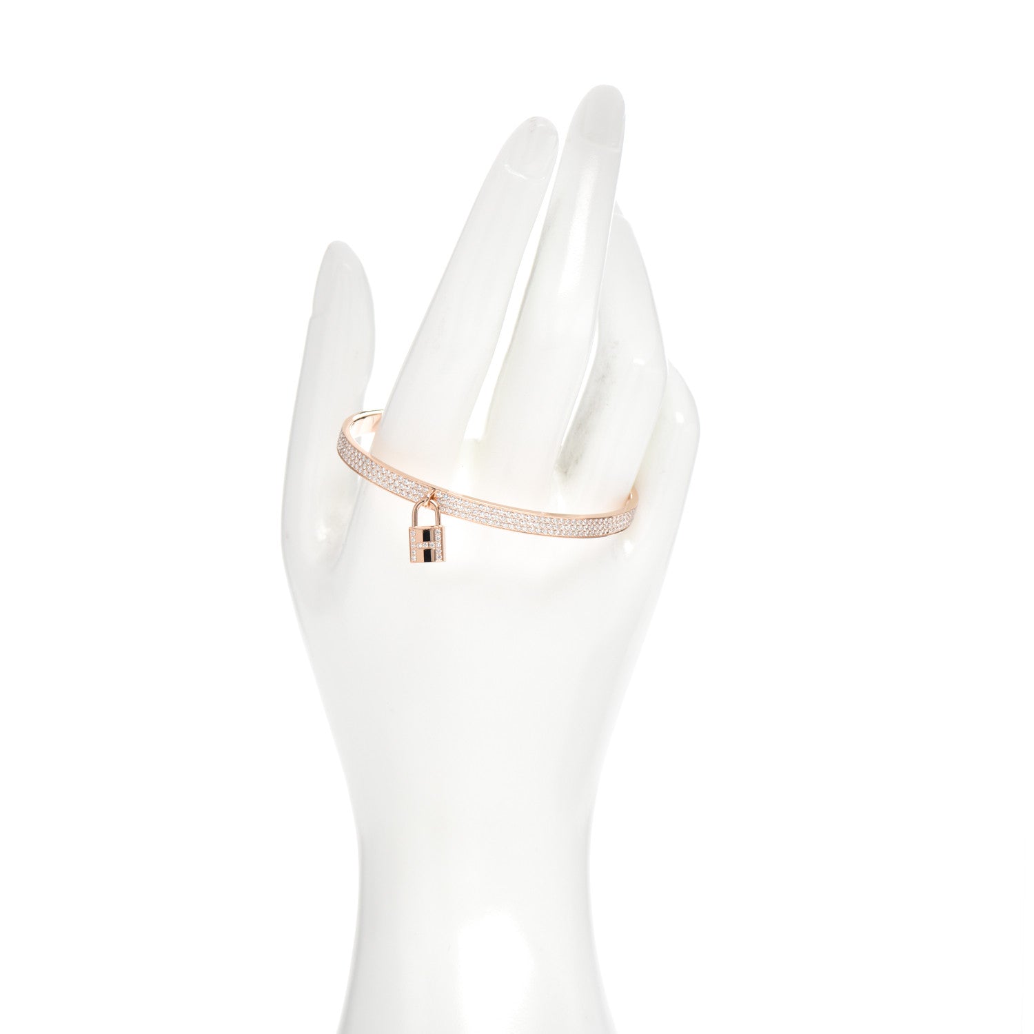 Hermes 18K Rose Gold Diamond Pave Kelly Clochette Cuff Bracelet ST 2 of 4