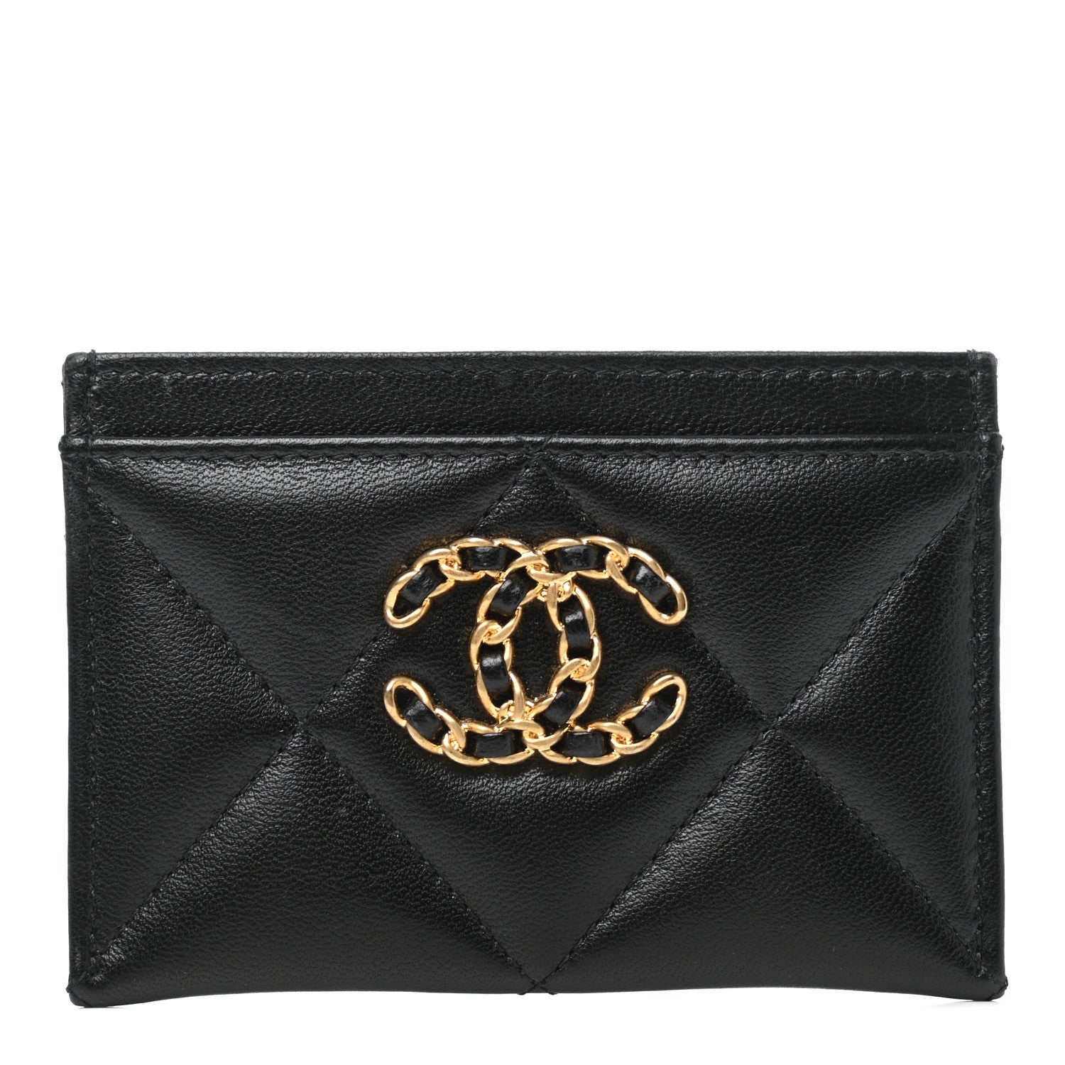 Chanel Shiny Goatskin Quilted Chanel 19 Card Holder Black 1 of 7