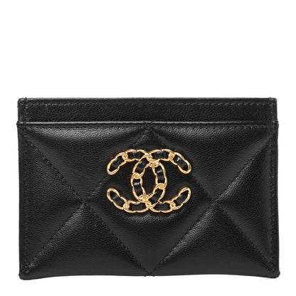 Chanel Shiny Goatskin Quilted Chanel 19 Card Holder Black 1 of 7