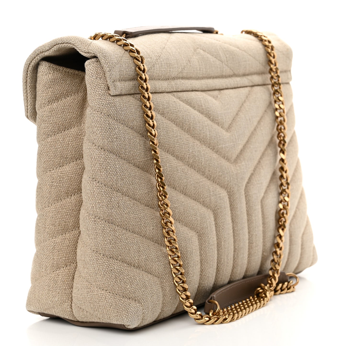 Linen Y Quilted Monogram Medium Loulou Chain Satchel Natural Taupe