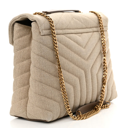 Saint Laurent Linen Y Quilted Monogram Medium Loulou Chain Satchel Natural Taupe 3 of 11
