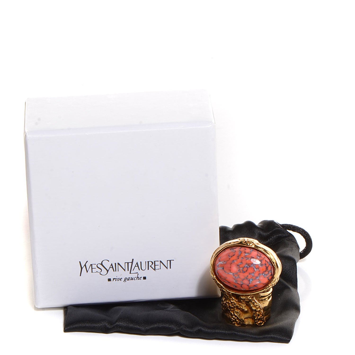 Saint Laurent Glass Cabochon Arty Ovale Ring 7 Gold Coral 5 of 5