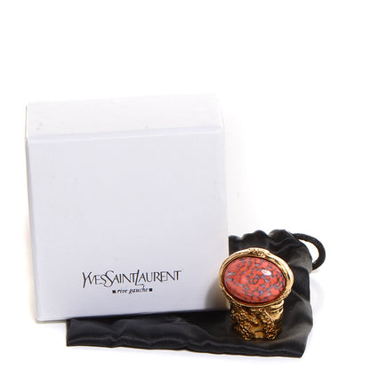 Saint Laurent Glass Cabochon Arty Ovale Ring 7 Gold Coral 5 of 5