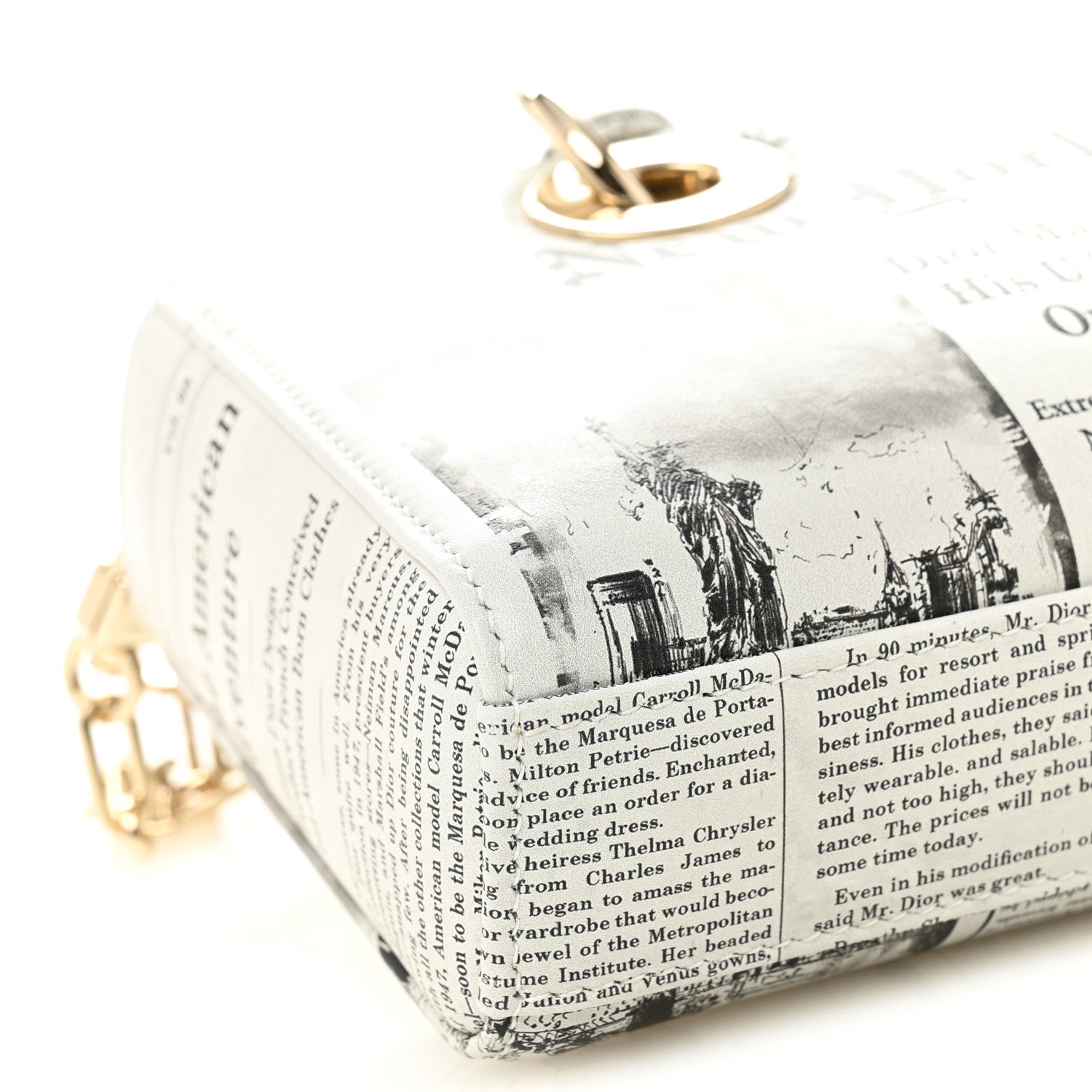 Christian Dior Calfskin Newspaper Printed Small Lady D-Joy Black