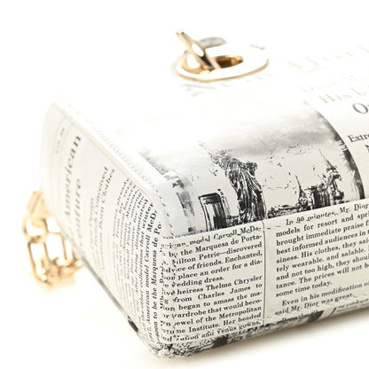Christian Dior Calfskin Newspaper Printed Small Lady D-Joy Black White 9 of 12