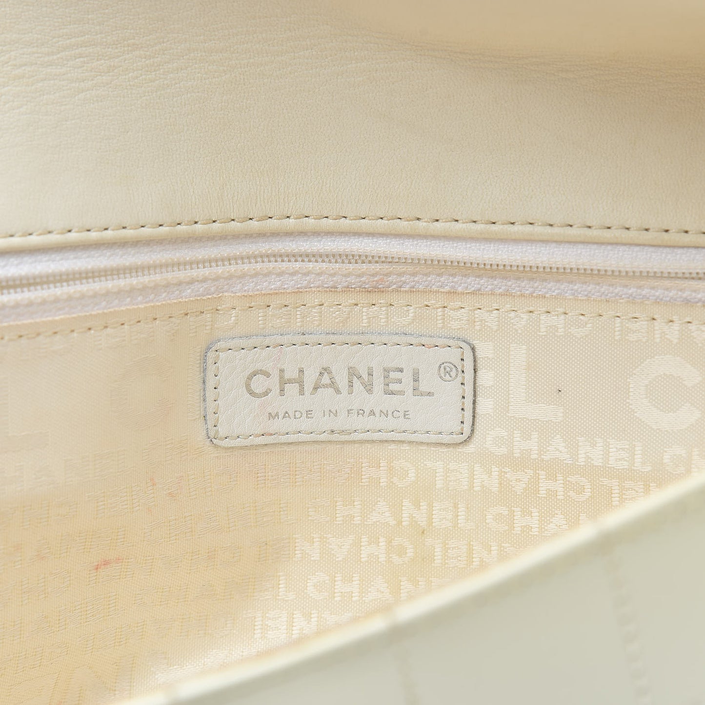 Patent Square Stitched CC Flap Clutch White