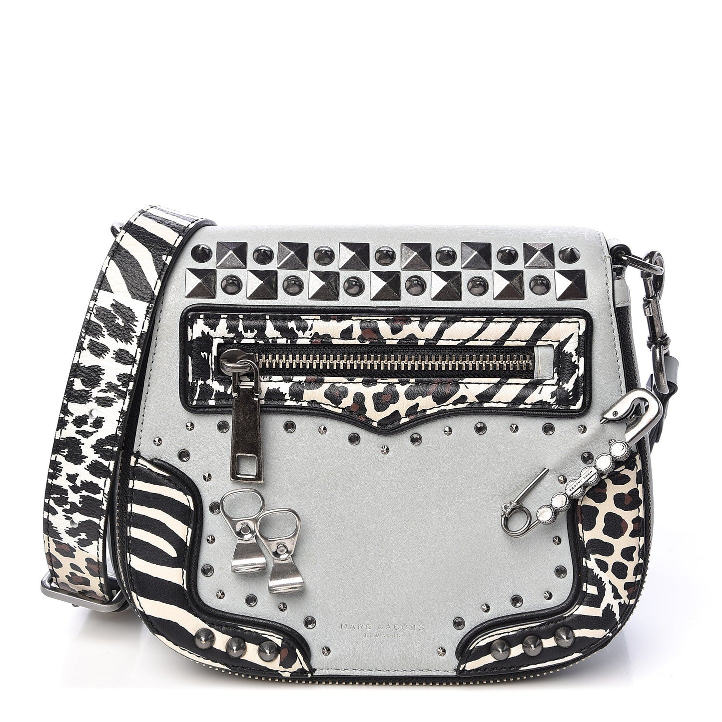 Calfskin Embellished Animal Mashup Saddle Bag Frost Multi