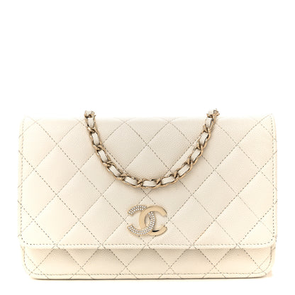 Chanel Caviar Quilted Crystal CC Wallet On Chain WOC White 1 of 15