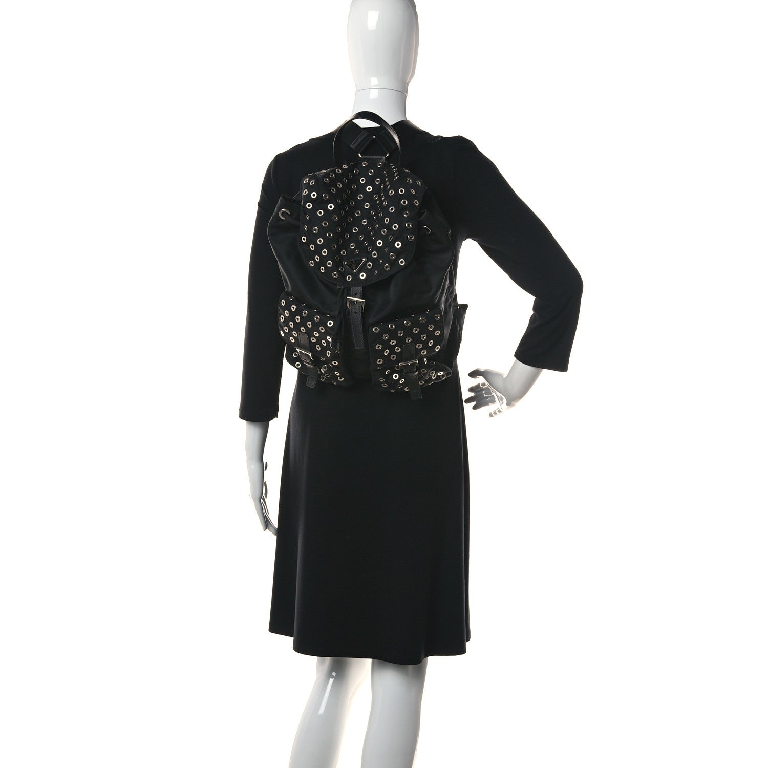 Prada Tessuto Nylon Grommet Backpack Black 2 of 21