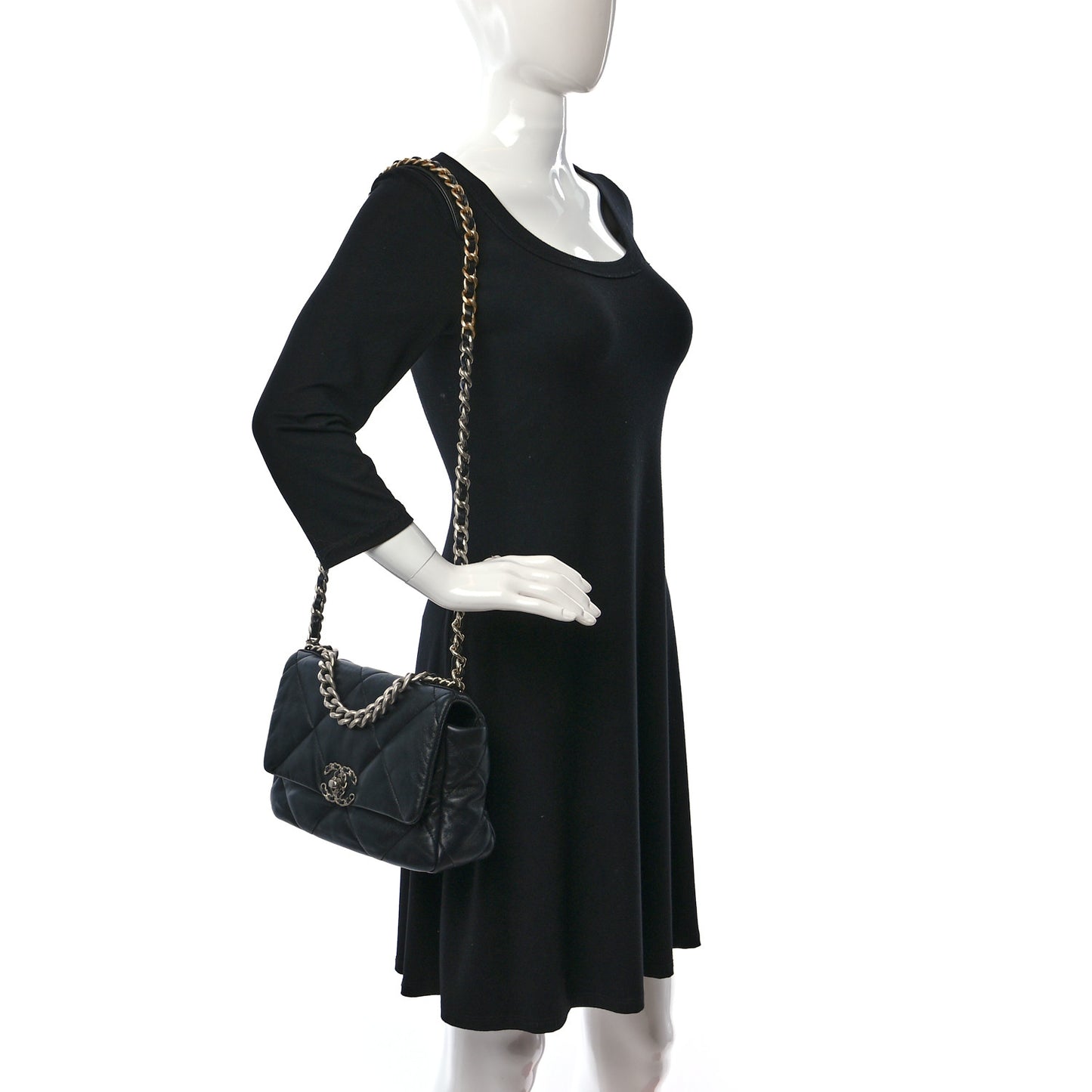 Goatskin Quilted Medium Chanel 19 Flap Black
