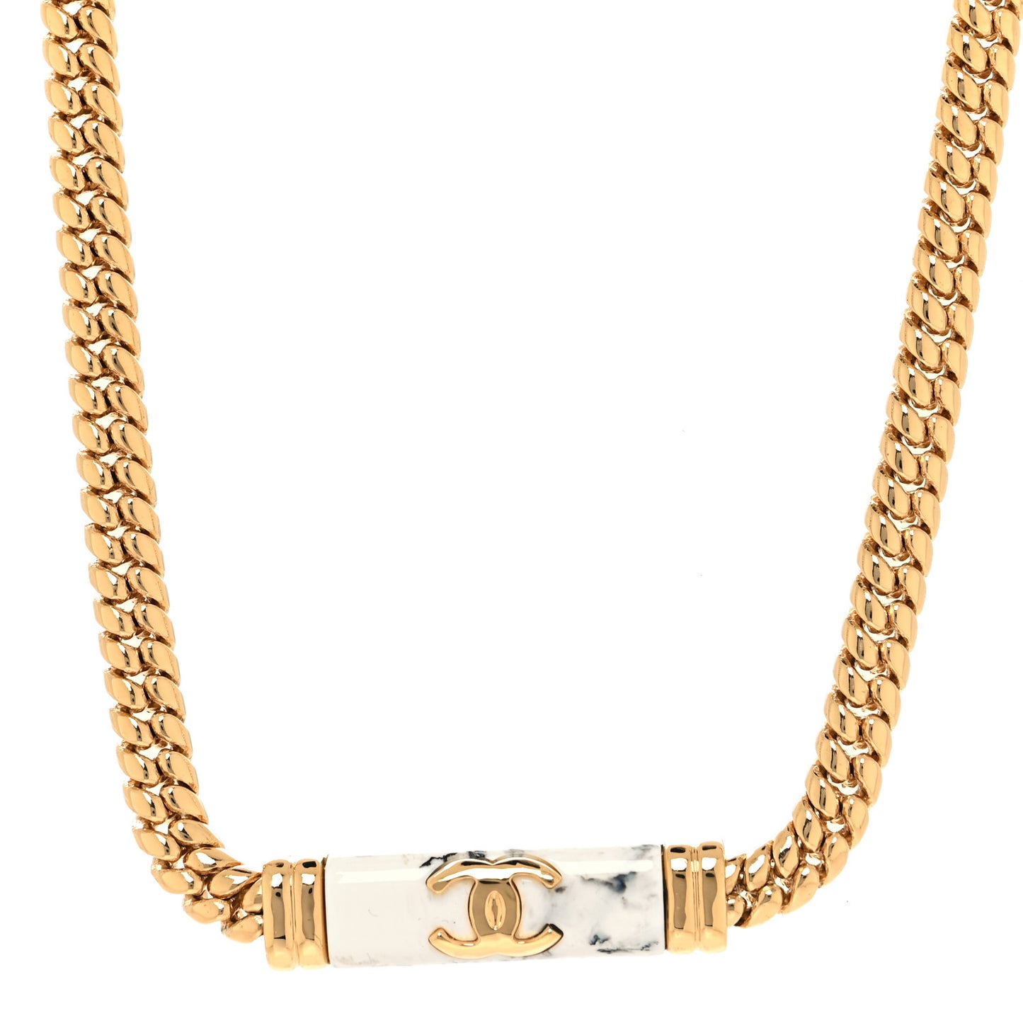 Metal Marble CC Chain Choker Necklace Gold White Gray