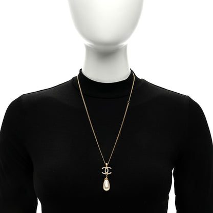 Chanel Crystal Pearl CC Drop Necklace Gold 2 of 4