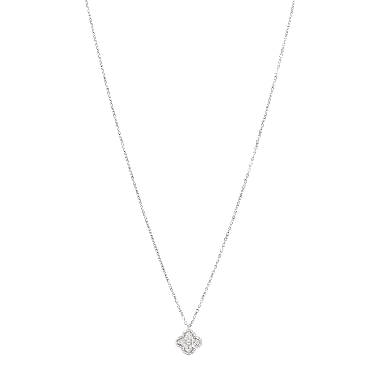VAN CLEEF & ARPELS 18K White Gold Diamond Sweet Alhambra Pendant Necklace