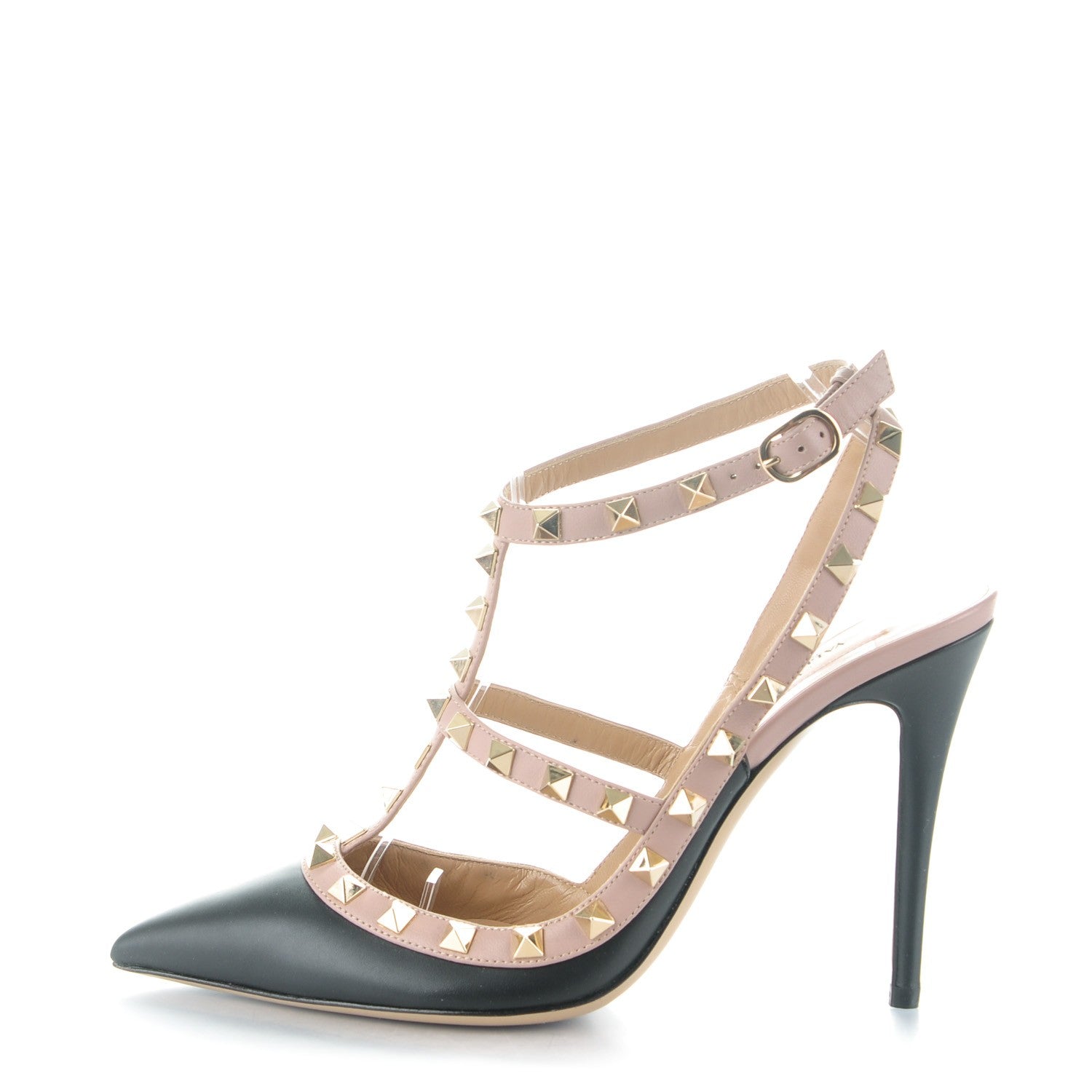 Valentino Garavani Nappa Rockstud Ankle Strap Pumps 39 Black Poudre 1 of 7