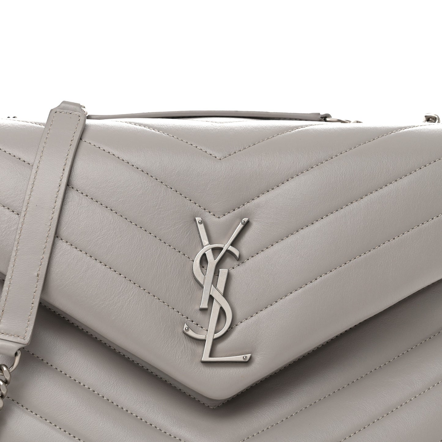 Calfskin Y Quilted Monogram Medium Loulou Chain Satchel Light Gray