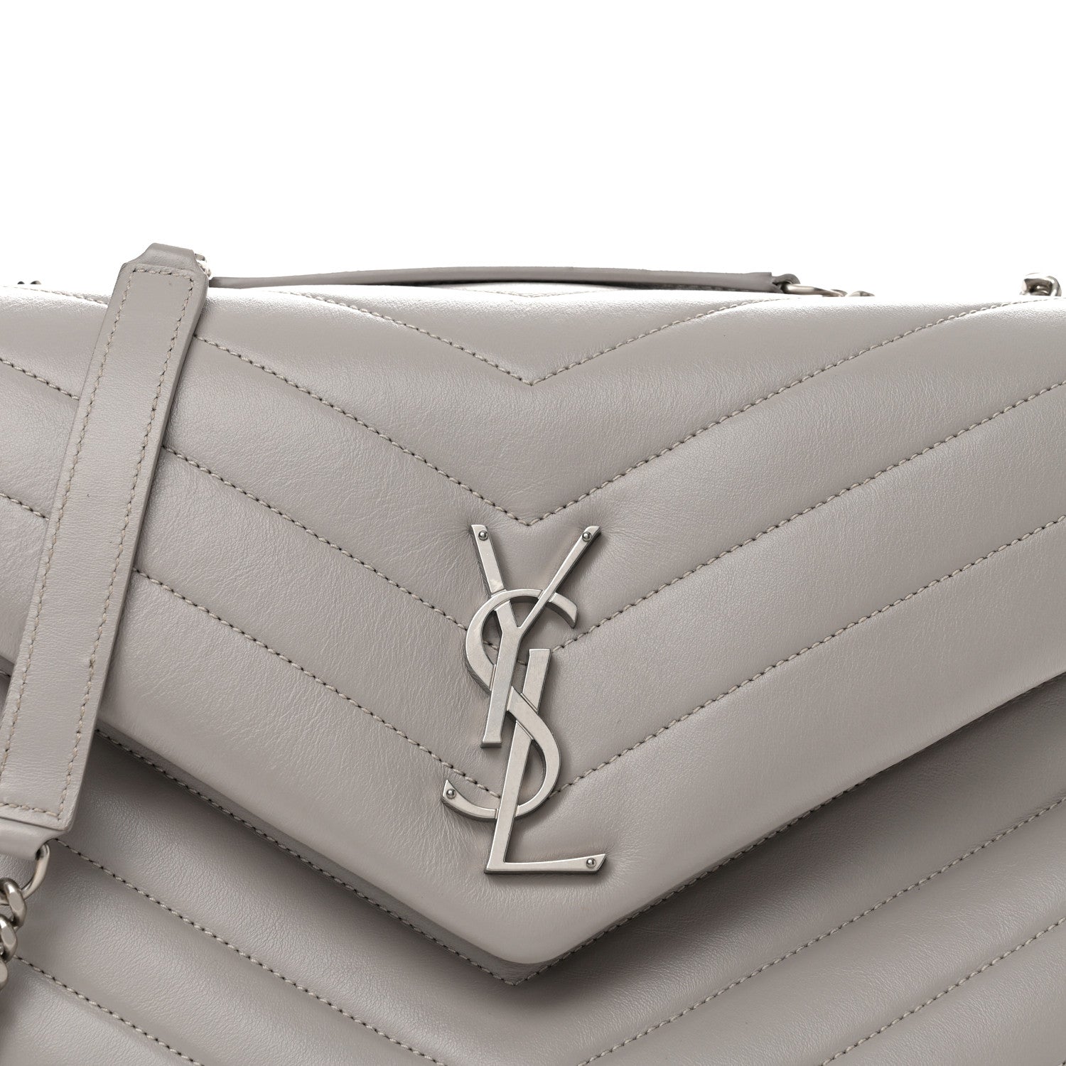 Saint Laurent Calfskin Y Quilted Monogram Medium Loulou Chain Satchel Light Gray 9 of 12