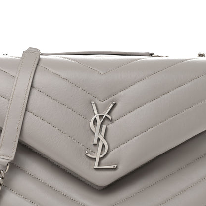 Saint Laurent Calfskin Y Quilted Monogram Medium Loulou Chain Satchel Light Gray 9 of 12