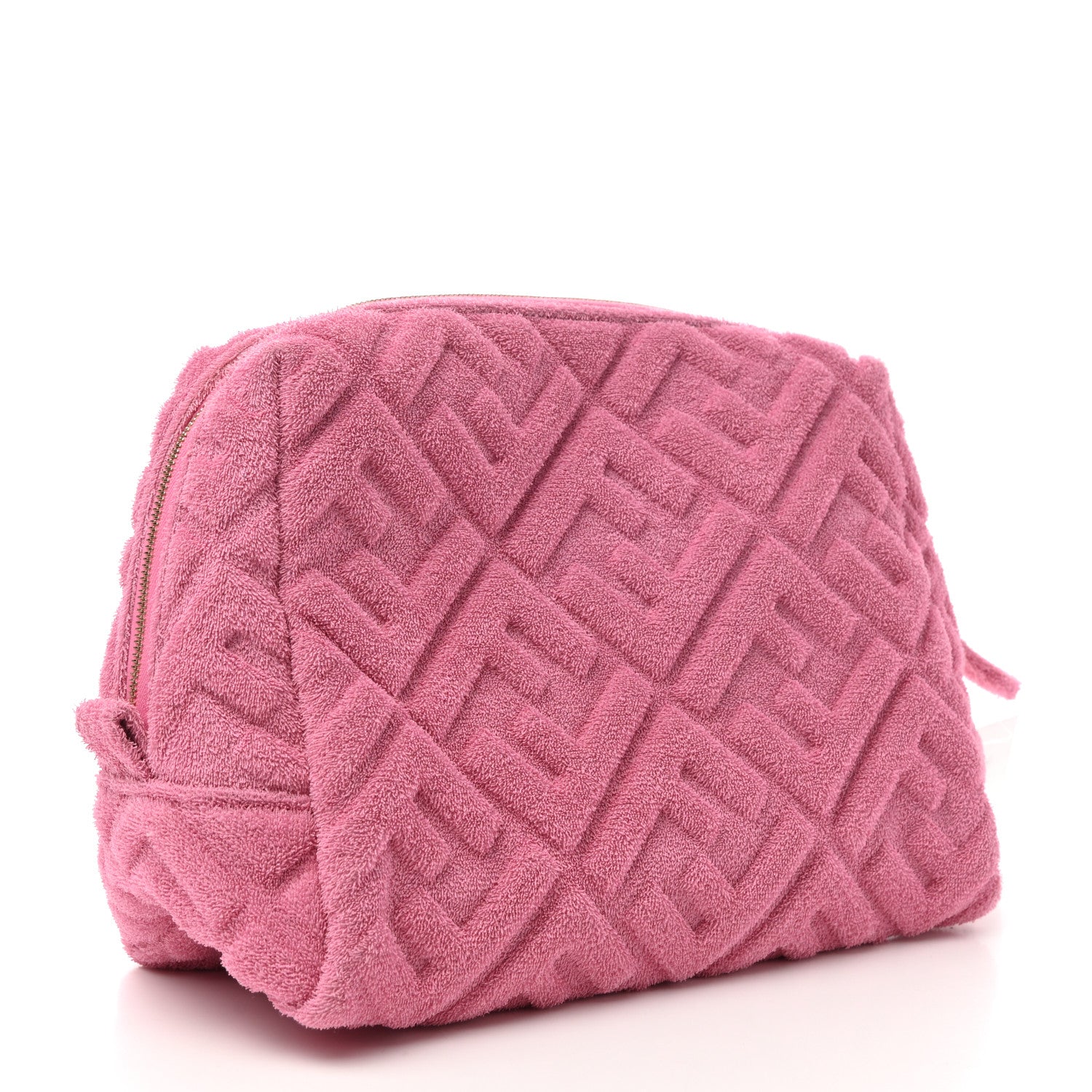 Fendi Terry Cloth Vitello Century Matte FF 1974 Embossed Medium Trapezoid Beauty Pouch Lollypop 3 of 6