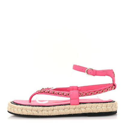 Chanel Lambskin Chain CC Thong Espadrille Sandals 39 Pink 1 of 10