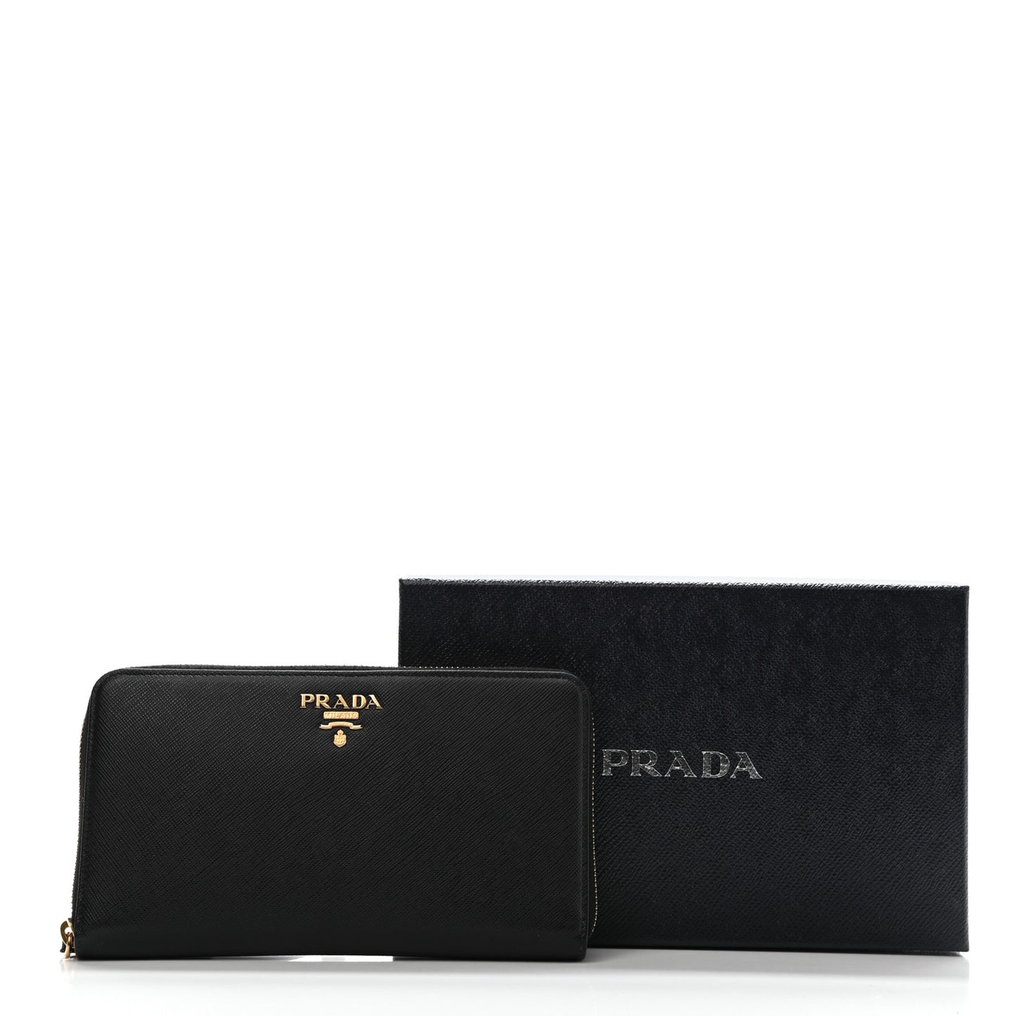 Saffiano Metal Large Zip Around Travel Wallet Black