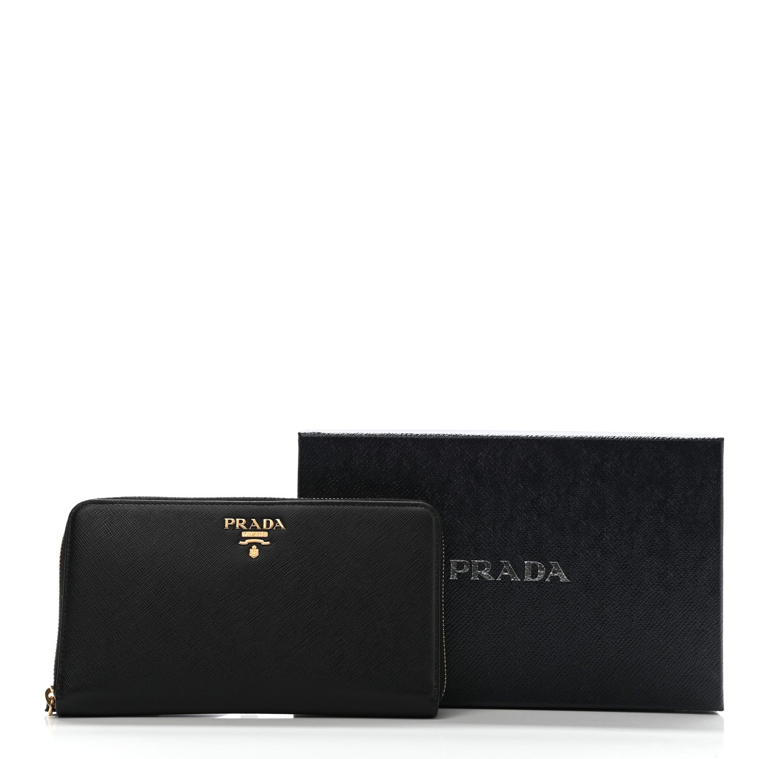 Prada Saffiano Metal Large Zip Around Travel Wallet Black 10 of 10