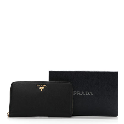 Prada Saffiano Metal Large Zip Around Travel Wallet Black 10 of 10